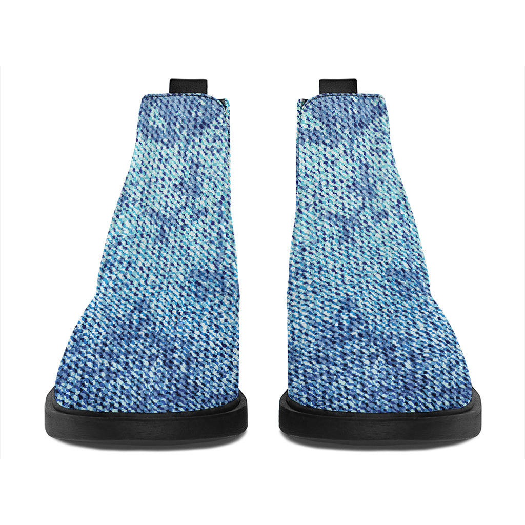 Acid Wash Denim Jeans Pattern Print Flat Ankle Boots