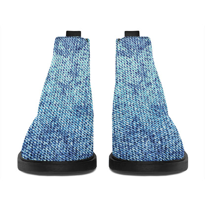 Acid Wash Denim Jeans Pattern Print Flat Ankle Boots
