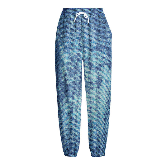 Acid Wash Denim Jeans Pattern Print Fleece Lined Knit Pants