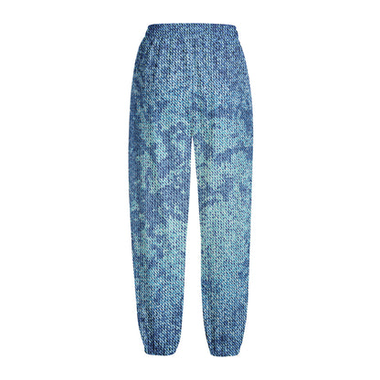 Acid Wash Denim Jeans Pattern Print Fleece Lined Knit Pants