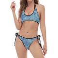 Acid Wash Denim Jeans Pattern Print Halter Scoop Tie Side Bikini