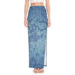 Acid Wash Denim Jeans Pattern Print High Slit Maxi Skirt