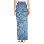 Acid Wash Denim Jeans Pattern Print High Slit Maxi Skirt