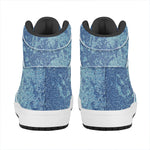 Acid Wash Denim Jeans Pattern Print High Top Leather Sneakers