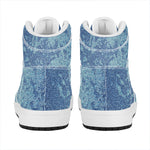 Acid Wash Denim Jeans Pattern Print High Top Leather Sneakers
