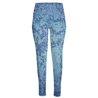Acid Wash Denim Jeans Pattern Print High-Waisted Pocket Leggings