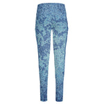 Acid Wash Denim Jeans Pattern Print High-Waisted Pocket Leggings