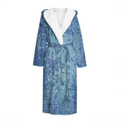 Acid Wash Denim Jeans Pattern Print Hooded Bathrobe