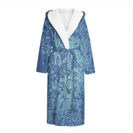 Acid Wash Denim Jeans Pattern Print Hooded Bathrobe