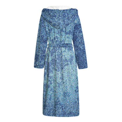 Acid Wash Denim Jeans Pattern Print Hooded Bathrobe