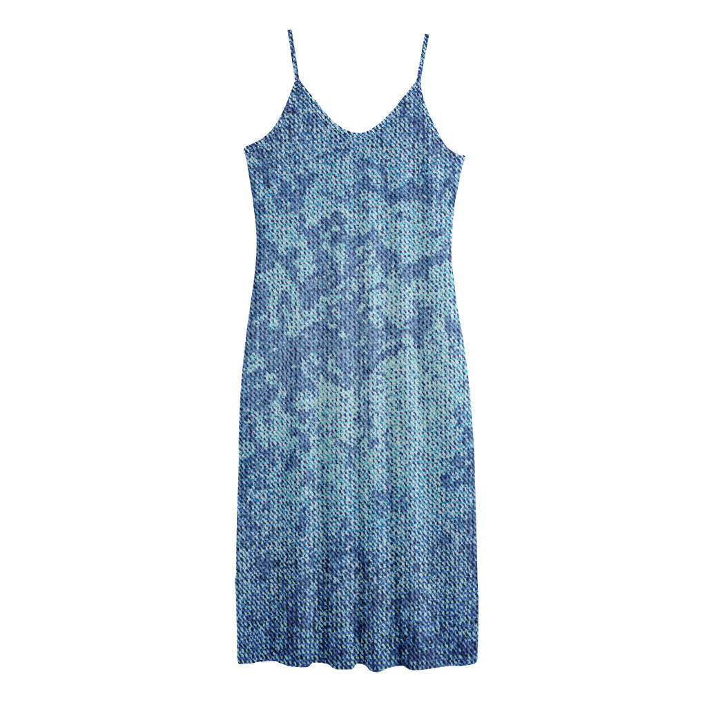 Acid Wash Denim Jeans Pattern Print Jersey Midi Cami Dress