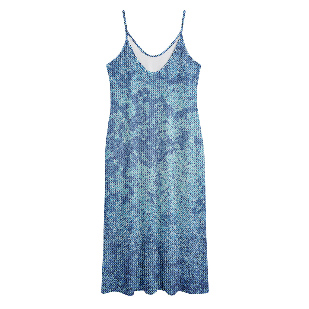 Acid Wash Denim Jeans Pattern Print Jersey Midi Cami Dress