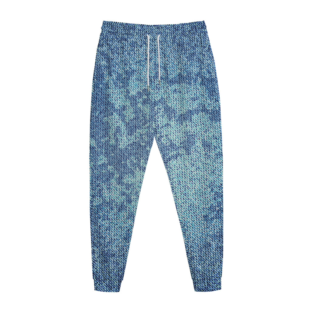 Acid Wash Denim Jeans Pattern Print Jogger Pants