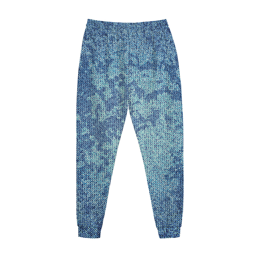 Acid Wash Denim Jeans Pattern Print Jogger Pants