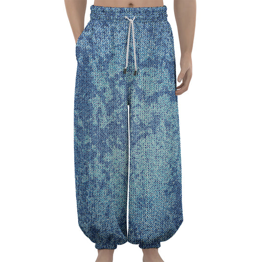 Acid Wash Denim Jeans Pattern Print Lantern Pants