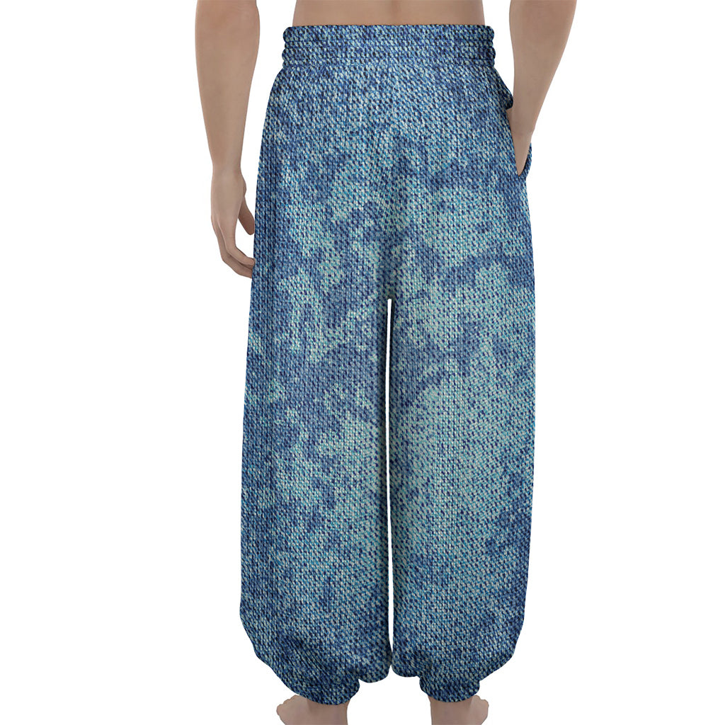 Acid Wash Denim Jeans Pattern Print Lantern Pants