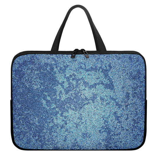 Acid Wash Denim Jeans Pattern Print Laptop Sleeve With Handle