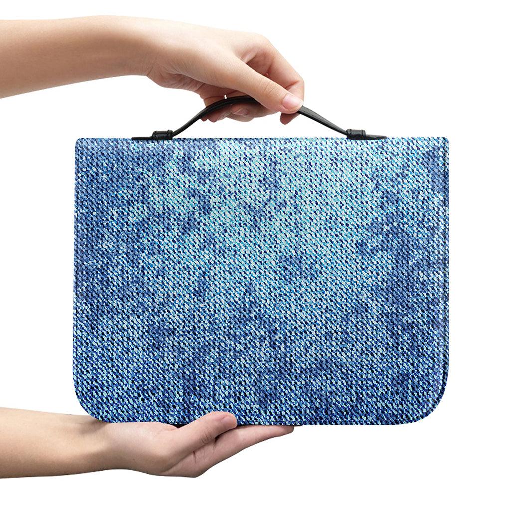 Acid Wash Denim Jeans Pattern Print Leather Bible Cover