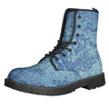 Acid Wash Denim Jeans Pattern Print Lace-Up Boots