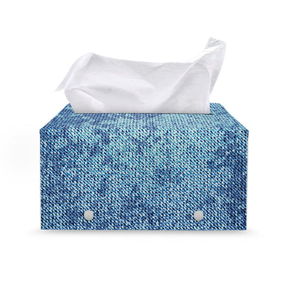 Acid Wash Denim Jeans Pattern Print Leather Tissue Box Cover