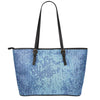 Acid Wash Denim Jeans Pattern Print Leather Tote Bag