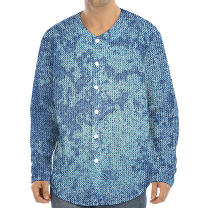 Acid Wash Denim Jeans Pattern Print Long Sleeve Baseball Jersey