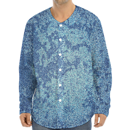 Acid Wash Denim Jeans Pattern Print Long Sleeve Baseball Jersey