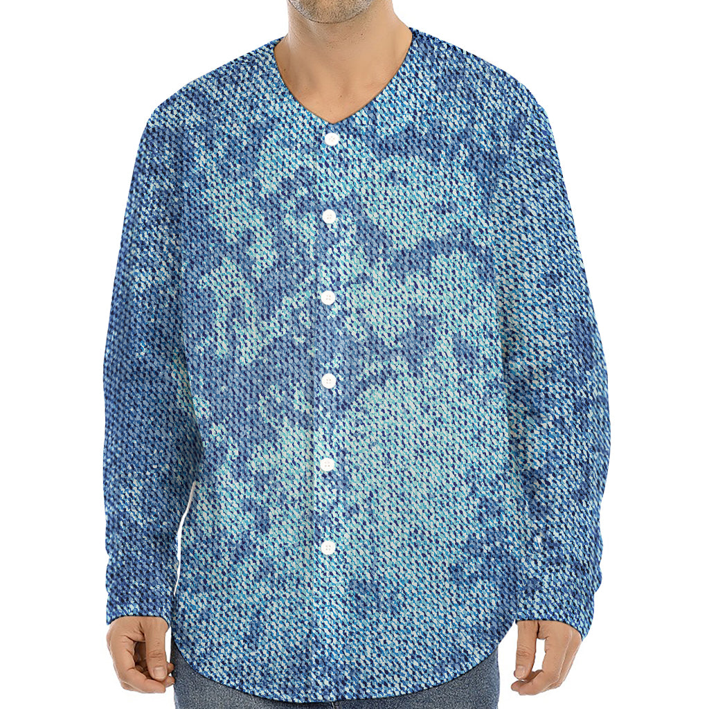 Acid Wash Denim Jeans Pattern Print Long Sleeve Baseball Jersey