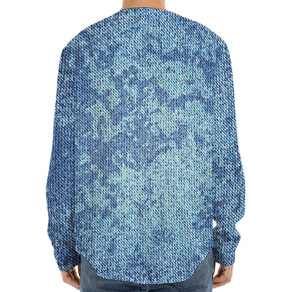 Acid Wash Denim Jeans Pattern Print Long Sleeve Baseball Jersey