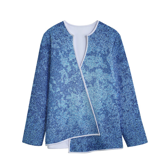 Acid Wash Denim Jeans Pattern Print Long Sleeve Short Coat