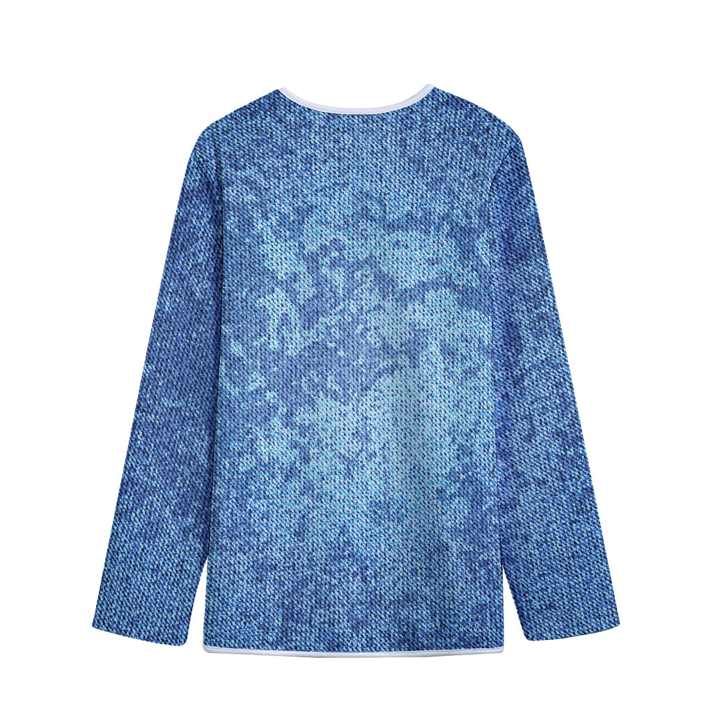 Acid Wash Denim Jeans Pattern Print Long Sleeve Short Coat