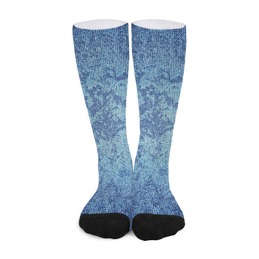 Acid Wash Denim Jeans Pattern Print Long Socks