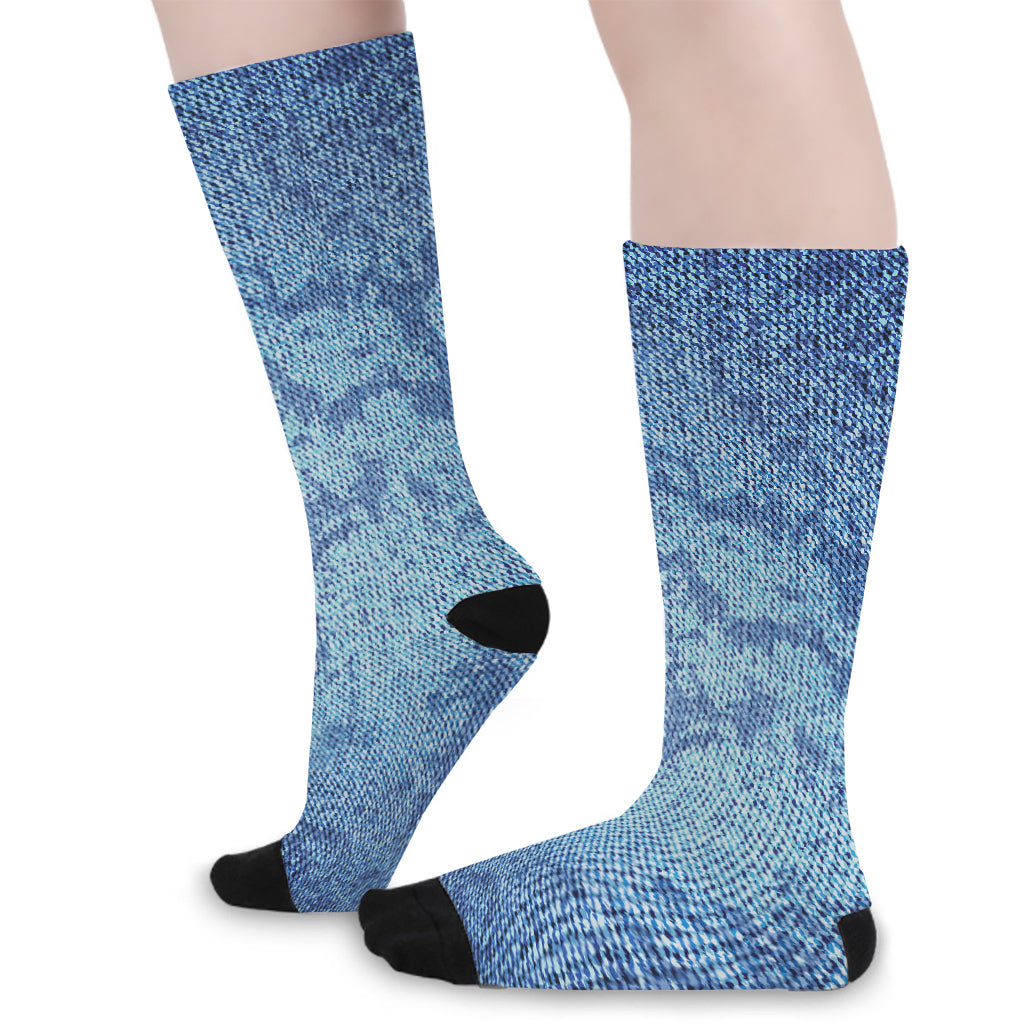 Acid Wash Denim Jeans Pattern Print Long Socks