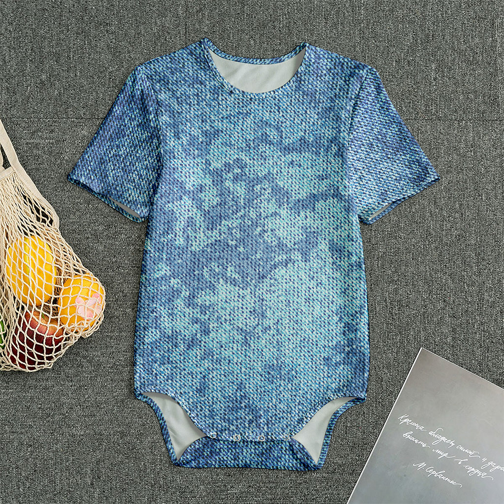 Acid Wash Denim Jeans Pattern Print Men's Bodysuit