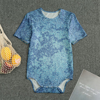 Acid Wash Denim Jeans Pattern Print Men's Bodysuit