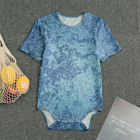Acid Wash Denim Jeans Pattern Print Men's Bodysuit