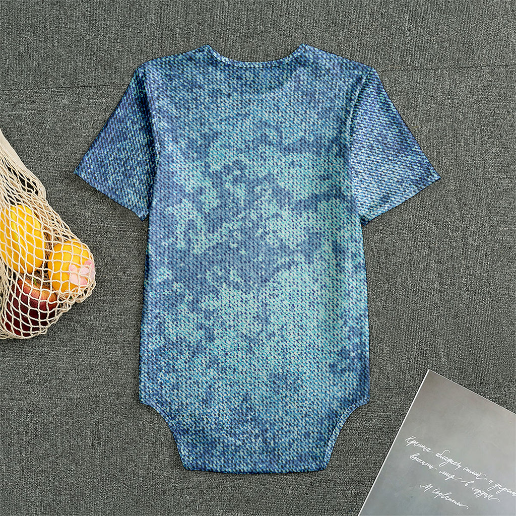 Acid Wash Denim Jeans Pattern Print Men's Bodysuit