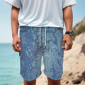 Acid Wash Denim Jeans Pattern Print Men's Cargo Shorts