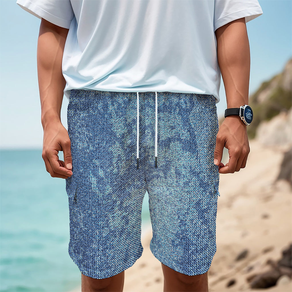 Acid Wash Denim Jeans Pattern Print Men's Cargo Shorts