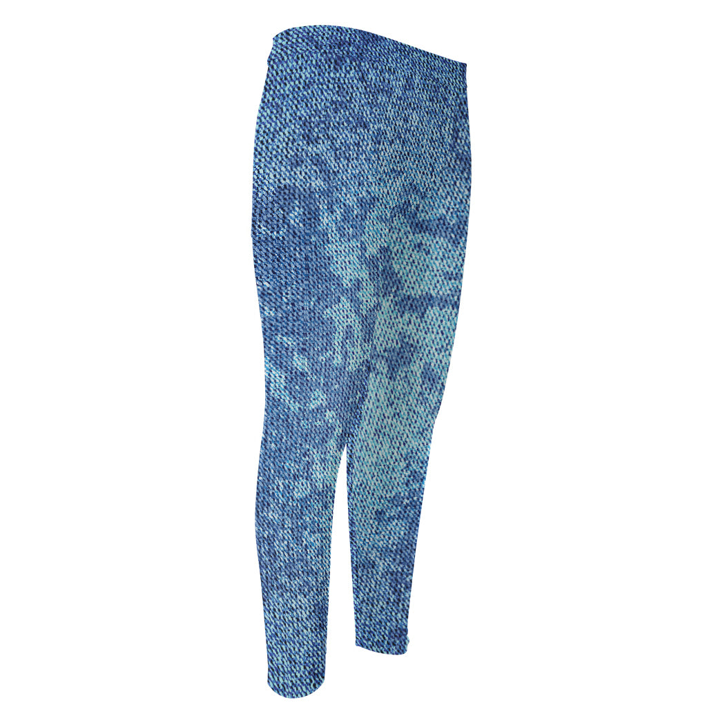 Acid Wash Denim Jeans Pattern Print Men's Compression Pants