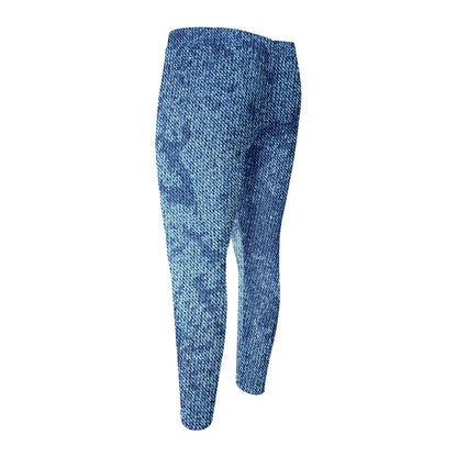 Acid Wash Denim Jeans Pattern Print Men's Compression Pants
