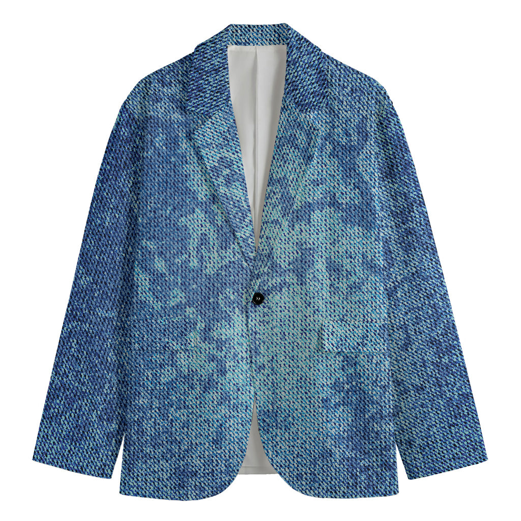 Acid Wash Denim Jeans Pattern Print Men's Cotton Blazer