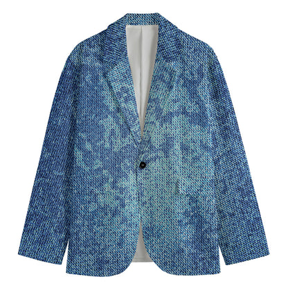 Acid Wash Denim Jeans Pattern Print Men's Cotton Blazer