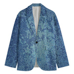 Acid Wash Denim Jeans Pattern Print Men's Cotton Blazer