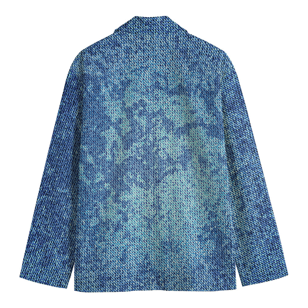 Acid Wash Denim Jeans Pattern Print Men's Cotton Blazer