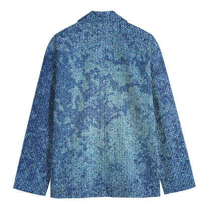 Acid Wash Denim Jeans Pattern Print Men's Cotton Blazer
