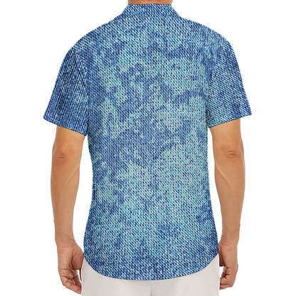 Acid Wash Denim Jeans Pattern Print Men's Deep V-Neck Shirt