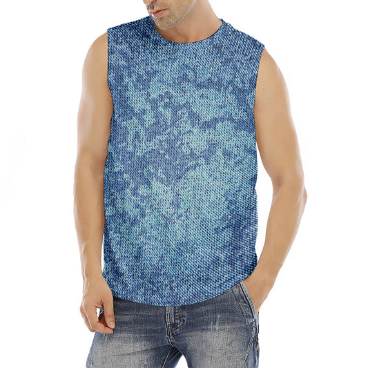 Acid Wash Denim Jeans Pattern Print Men's Fitness Tank Top