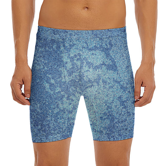 Acid Wash Denim Jeans Pattern Print Men's Long Boxer Briefs