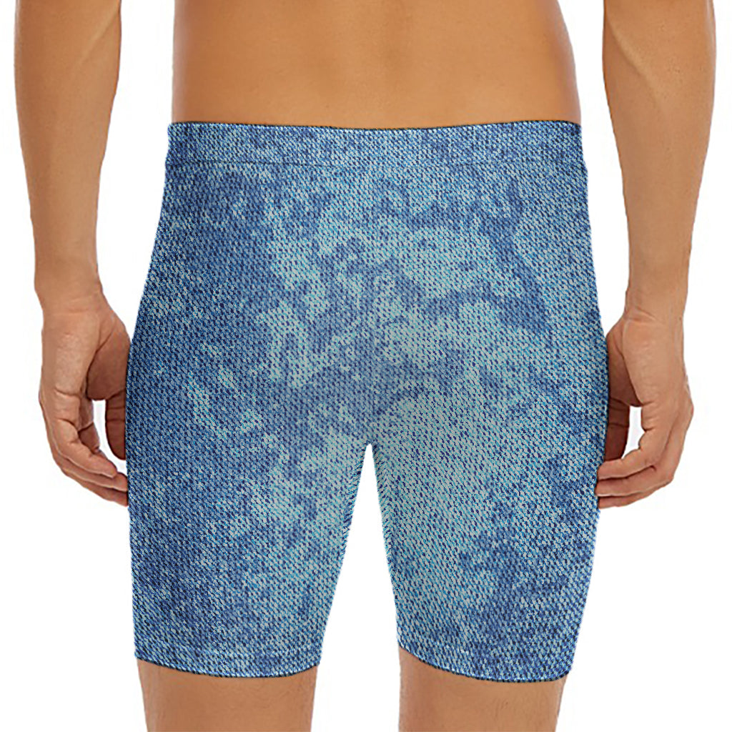 Acid Wash Denim Jeans Pattern Print Men's Long Boxer Briefs